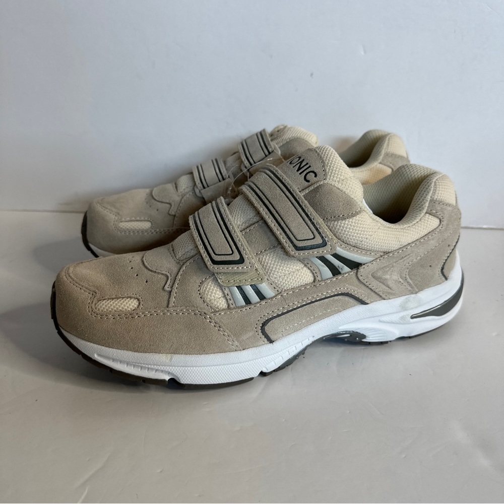 VIONIC TABI WOMEN'S HOOK & LOOP  WALKING SHOES CREAM SUEDE SIZE 9.5 WIDE